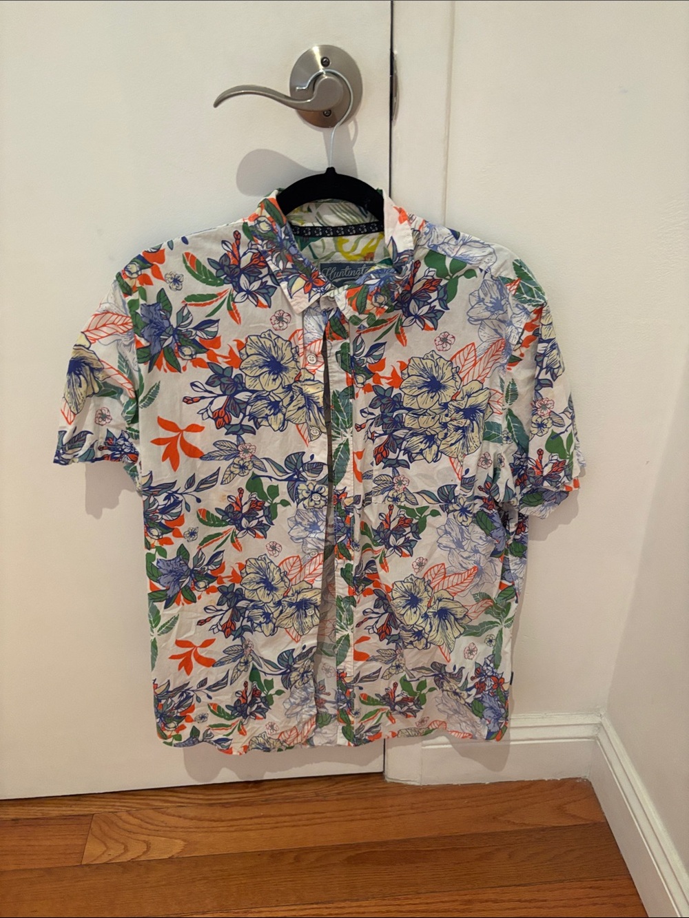 Men's Short-Sleeve Floral Button-Up Shirt - White/Multicolor